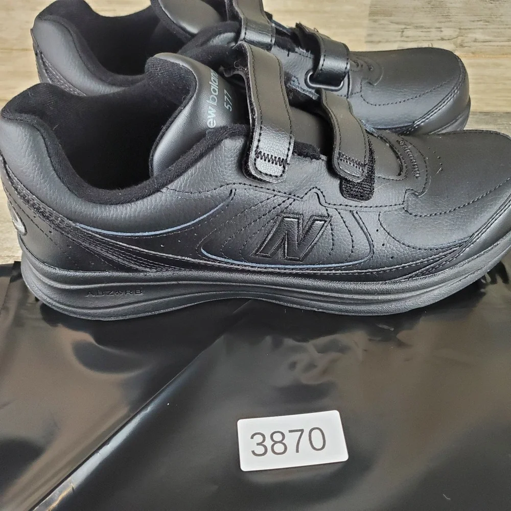New Balance 577 Shoes Mens‎ Sz 10.5 2A Black Leather Hook & Loop Sneakers